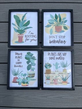 Set of 4 Framed Plant Prints - Cheerful Botanical Wall Art